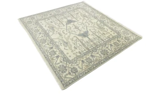 Cream Floral 8X8 Oushak Oriental Square Rug