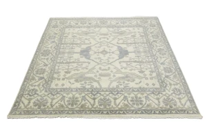 Cream Floral 8X8 Oushak Oriental Square Rug