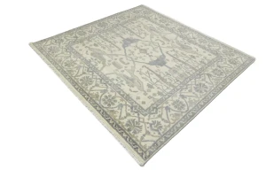 Cream Floral 8X8 Oushak Oriental Square Rug