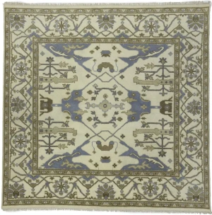 Cream Floral 8X8 Oushak Oriental Square Rug