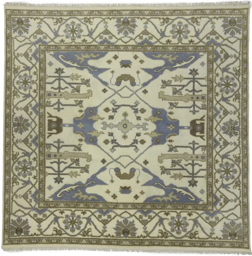 Cream Floral 8X8 Oushak Oriental Square Rug