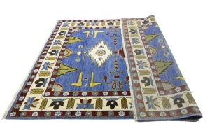 Blue Geometric 8X10 Kazak Oriental Rug