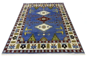 Blue Geometric 8X10 Kazak Oriental Rug