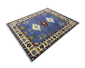 Blue Geometric 8X10 Kazak Oriental Rug