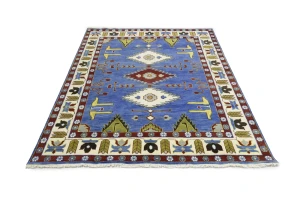 Blue Geometric 8X10 Kazak Oriental Rug