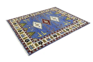 Blue Geometric 8X10 Kazak Oriental Rug
