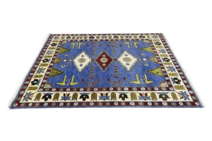 Blue Geometric 8X10 Kazak Oriental Rug