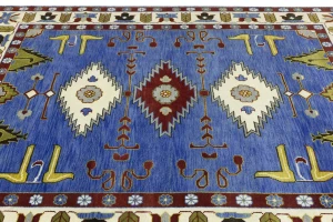 Blue Geometric 8X10 Kazak Oriental Rug