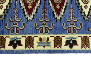 Blue Geometric 3X10 Kazak Oriental Runner Rug