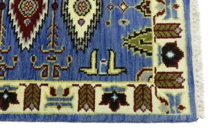 Blue Geometric 3X10 Kazak Oriental Runner Rug