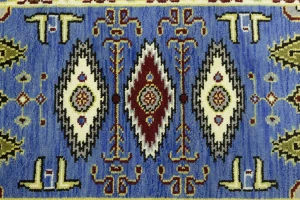 Blue Geometric 3X10 Kazak Oriental Runner Rug
