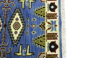 Blue Geometric 3X10 Kazak Oriental Runner Rug