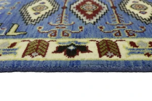Blue Geometric 3X10 Kazak Oriental Runner Rug