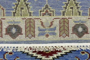Blue Geometric 3X10 Kazak Oriental Runner Rug