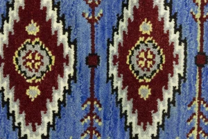 Blue Geometric 3X10 Kazak Oriental Runner Rug