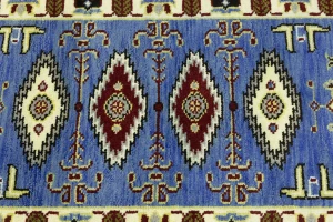 Blue Geometric 3X10 Kazak Oriental Runner Rug