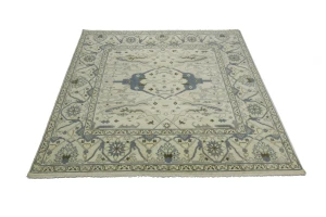 Cream Floral 8X8 Oushak Oriental Square Rug