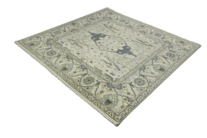 Cream Floral 8X8 Oushak Oriental Square Rug