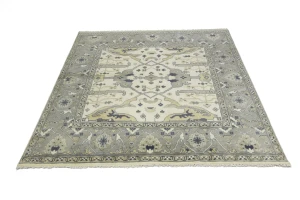 Cream Floral 8X8 Oushak Oriental Square Rug