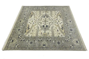 Cream Floral 8X8 Oushak Oriental Square Rug