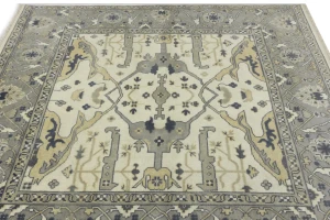 Cream Floral 8X8 Oushak Oriental Square Rug