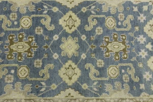 Blue-gray Floral 4X12 Oushak Chobi Oriental Runner Rug