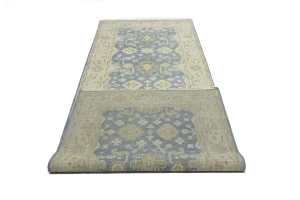 Blue-gray Floral 4X12 Oushak Chobi Oriental Runner Rug