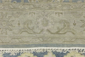 Blue-gray Floral 4X12 Oushak Chobi Oriental Runner Rug