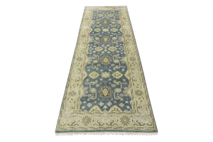 Blue-gray Floral 4X12 Oushak Chobi Oriental Runner Rug