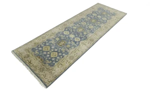 Blue-gray Floral 4X12 Oushak Chobi Oriental Runner Rug