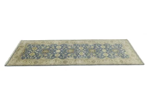 Blue-gray Floral 4X12 Oushak Chobi Oriental Runner Rug