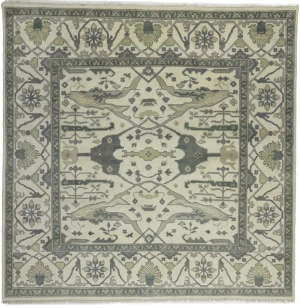 Cream Floral Square 8X8 Oushak Oriental Square Rug