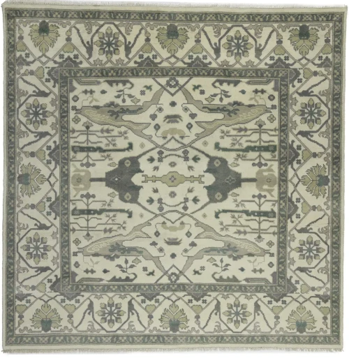 Cream Floral Square 8X8 Oushak Oriental Square Rug