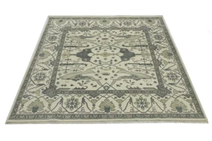 Cream Floral Square 8X8 Oushak Oriental Square Rug