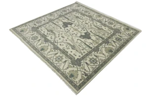 Cream Floral Square 8X8 Oushak Oriental Square Rug