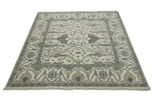 Cream Floral Square 8X8 Oushak Oriental Square Rug