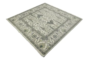 Cream Floral Square 8X8 Oushak Oriental Square Rug