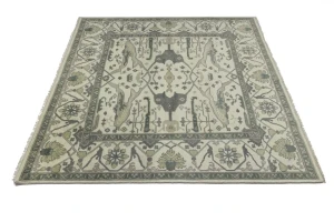 Cream Floral Square 8X8 Oushak Oriental Square Rug
