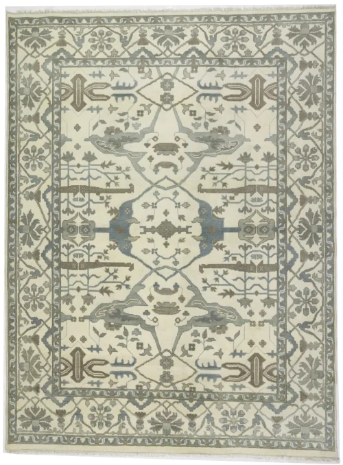 Cream Floral 9X12 Oushak Oriental Rug