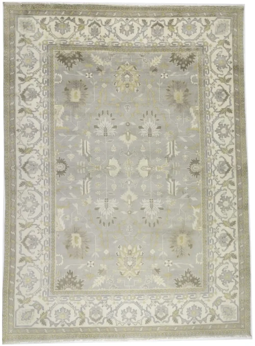 Pastel Gray Floral 10X14 Oushak Chobi Oriental Rug