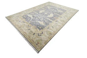 Brownish Gray Floral 10X14 Oushak Oriental Rug