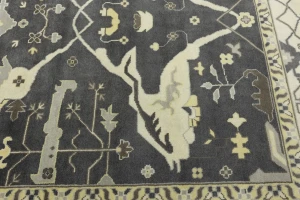Dark Taupe Floral 10X14 Oushak Oriental Rug