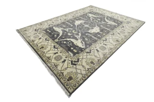 Dark Taupe Floral 10X14 Oushak Oriental Rug