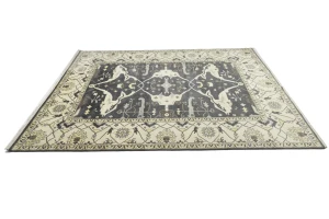 Dark Taupe Floral 10X14 Oushak Oriental Rug