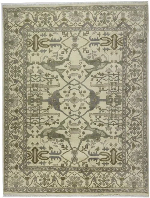 Cream Floral 9X12 Oushak Oriental Rug