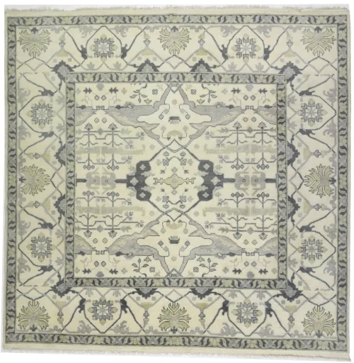 Cream Floral 10X10 Oushak Oriental Square Rug