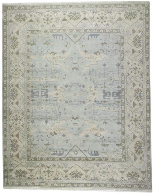 Light Cyan Floral 12X15 Oushak Oriental Rug