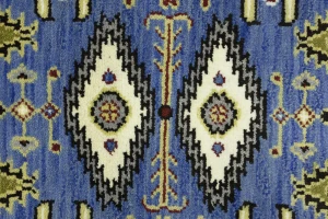 Blue Geometric 3X8 Kazak Oriental Runner Rug