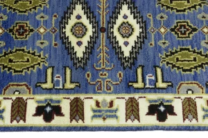 Blue Geometric 3X8 Kazak Oriental Runner Rug