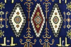Navy Blue Geometric 3X8 Kazak Oriental Runner Rug
